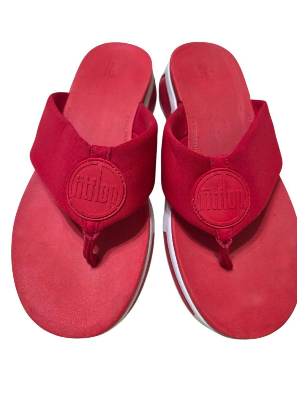 FitFlop Sporty Logo Toe Thongs Women's 8 US Red White Neoprene W49 002 S1